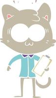 flat color style cartoon surprised office worker cat vector