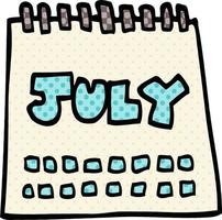 cartoon doodle calendar showing month of july vector