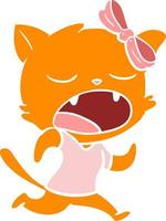 flat color style cartoon yawning cat vector