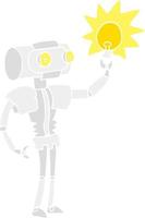 flat color illustration of a cartoon robot with light bulb vector