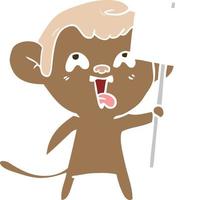 crazy flat color style cartoon monkey with sign vector