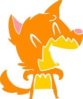 laughing fox flat color style cartoon vector