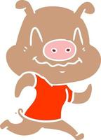 nervous flat color style cartoon pig vector