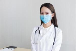 Asian beautiful woman wear a Surgical mask photo