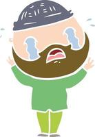 flat color style cartoon bearded man crying vector