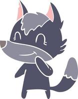 friendly flat color style cartoon wolf vector