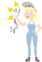 ilustración de color plano de una mujer electricista de dibujos animados vector