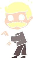 flat color style cartoon man with mustache making a point vector