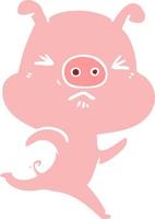 flat color style cartoon annoyed pig running vector