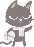 calm flat color style cartoon cat vector