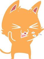 flat color style cartoon cat hissing vector