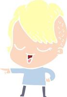 happy flat color style cartoon girl pointing vector