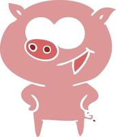 cheerful pig flat color style cartoon vector