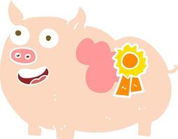 flat color illustration of a cartoon prize winning pig vector