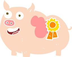 flat color illustration of a cartoon prize winning pig vector