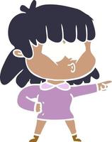 niña silbando de dibujos animados de estilo de color plano vector