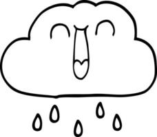 happy line drawing cartoon rain cloud vector