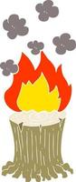 flat color illustration of a cartoon burning tree stump vector