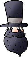 cartoon doodle bearded man with top hat vector