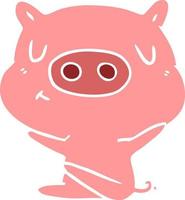 flat color style cartoon content pig vector