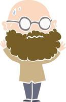 hombre preocupado de dibujos animados de estilo de color plano con barba y gafas vector