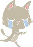 crying flat color style cartoon cat running vector