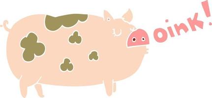 flat color style cartoon oinking pig vector