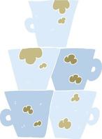 flat color illustration of a cartoon stack of dirty coffee cups vector