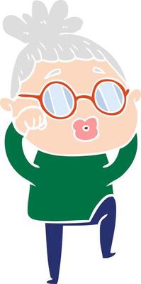 flat color style cartoon tired woman wearing spectacles