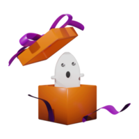 fantasma lindo y caja de regalo abierta ilustración de icono 3d png