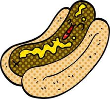 cartoon doodle hotdog with mustard vector