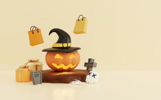 3d illustration of halloween sale with shopping cart photo