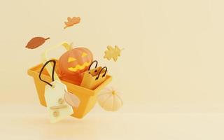 3d illustration of halloween sale with shopping cart photo