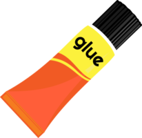 flacon de colle avec bouchon noir et tube jaune orangé png