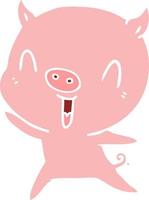 happy flat color style cartoon pig vector