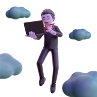 Personaje de vampiro 3d con laptop, feliz halloween. png