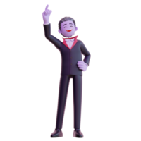 3d vampire character pointing up, Happy halloween. png