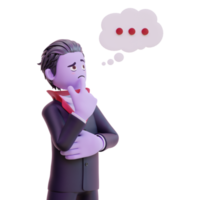 3d vampire character thinking about something , Happy halloween. png