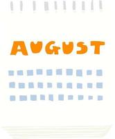 flat color illustration of a cartoon calendar showing month of august vector