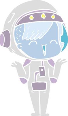 happy flat color style cartoon space girl shrugging shoulders