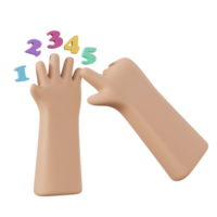 3D Rendering of math hand of kid counting finger back to school isolated on white background. 3d render illustration cartoon style. png