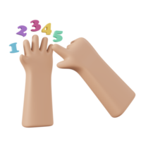 3D Rendering of math hand of kid counting finger back to school isolated on white background. 3d render illustration cartoon style. png