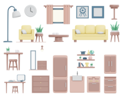 3D rendering elevation of house furniture icon for living room kitchen and office isolate on white for sticker or commercial design. 3D render cartoon illustration. png