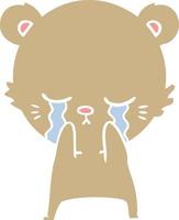 crying flat color style cartoon bear vector