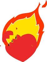 flat color style cartoon flaming heart vector