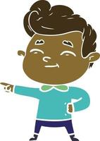 happy flat color style cartoon man pointing vector