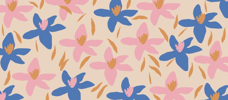 Abstract art nature background vector. Cute garden flowers and leaves soft pastel pattern. Botanical design for banner, wall arts, cards, prints and fabrics