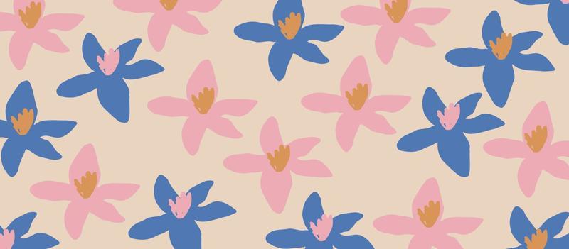 Abstract art nature background vector. Cute garden flowers soft pastel pattern. Botanical design for banner, wall arts, cards, prints and fabrics