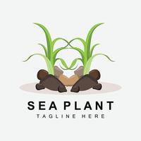 logotipo de algas marinas, diseño de vectores de plantas marinas, comestibles y protección de la naturaleza