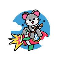 Cute mouse playing guitar on the rocket vector